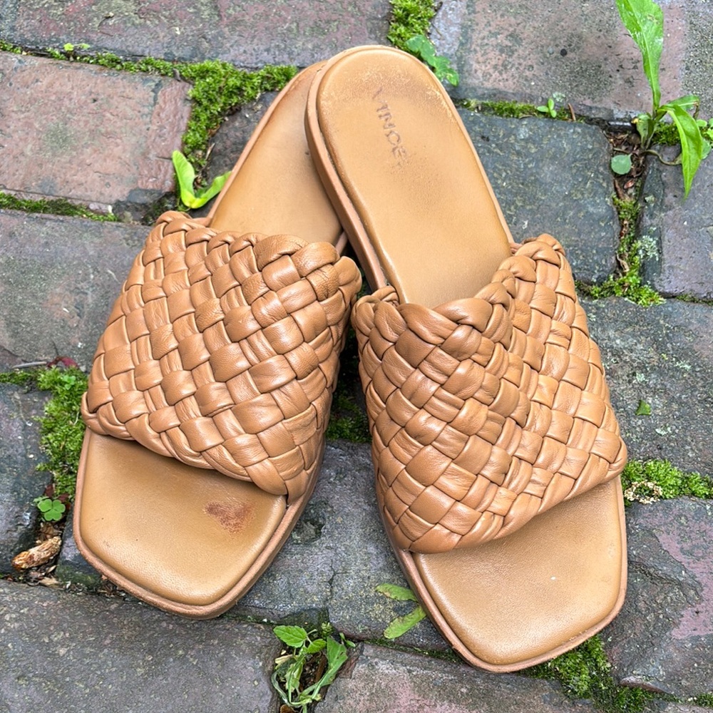Tan Woven Slide Sandals